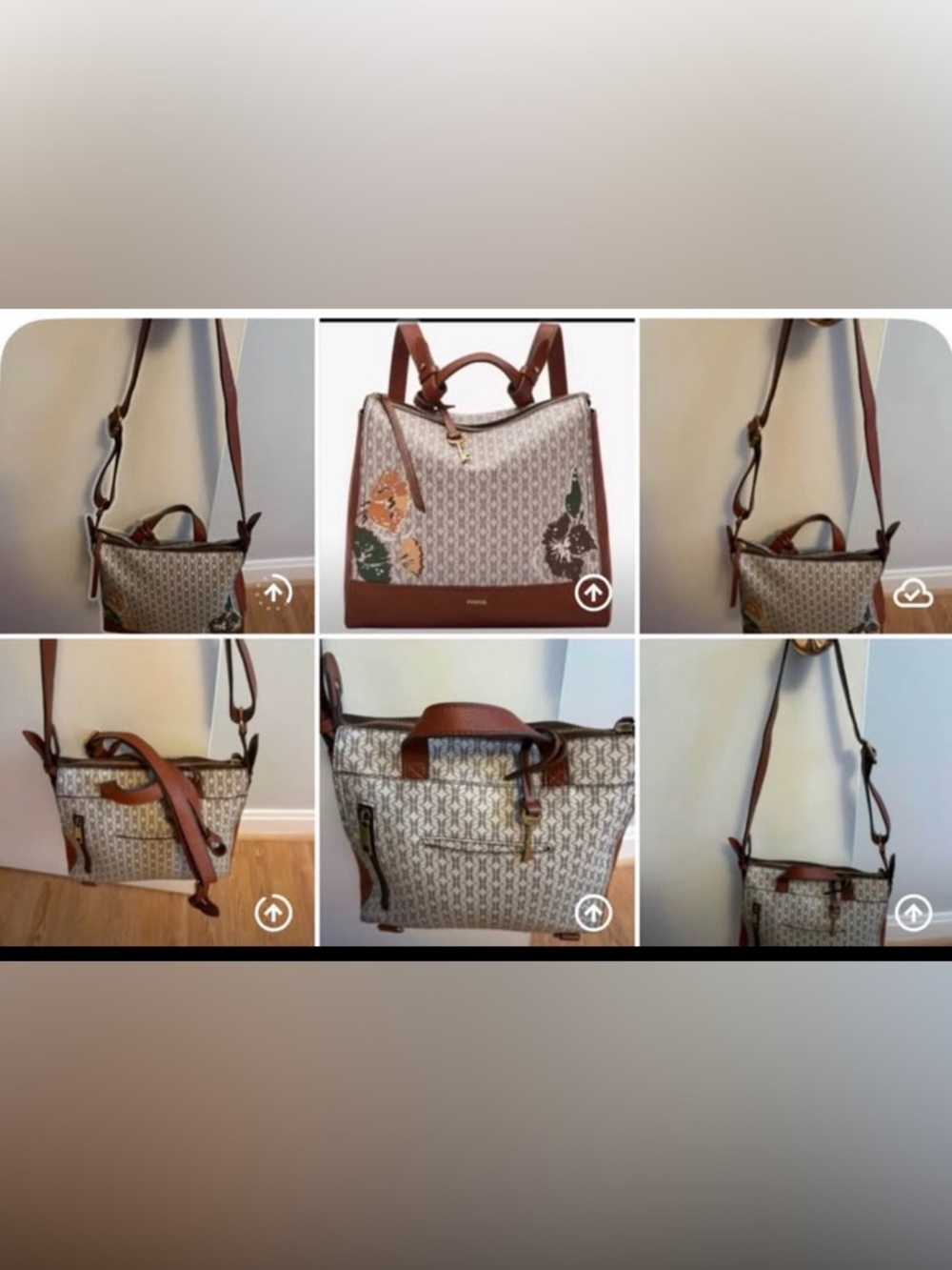 Fossil Brown Monogram Floral Backpack-Crossbody